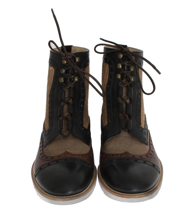 Brown Leather Jute Above Ankle Boots