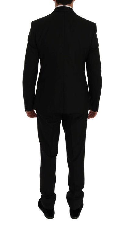 Black Wool Silk Slim Fit 3 Piece Suit
