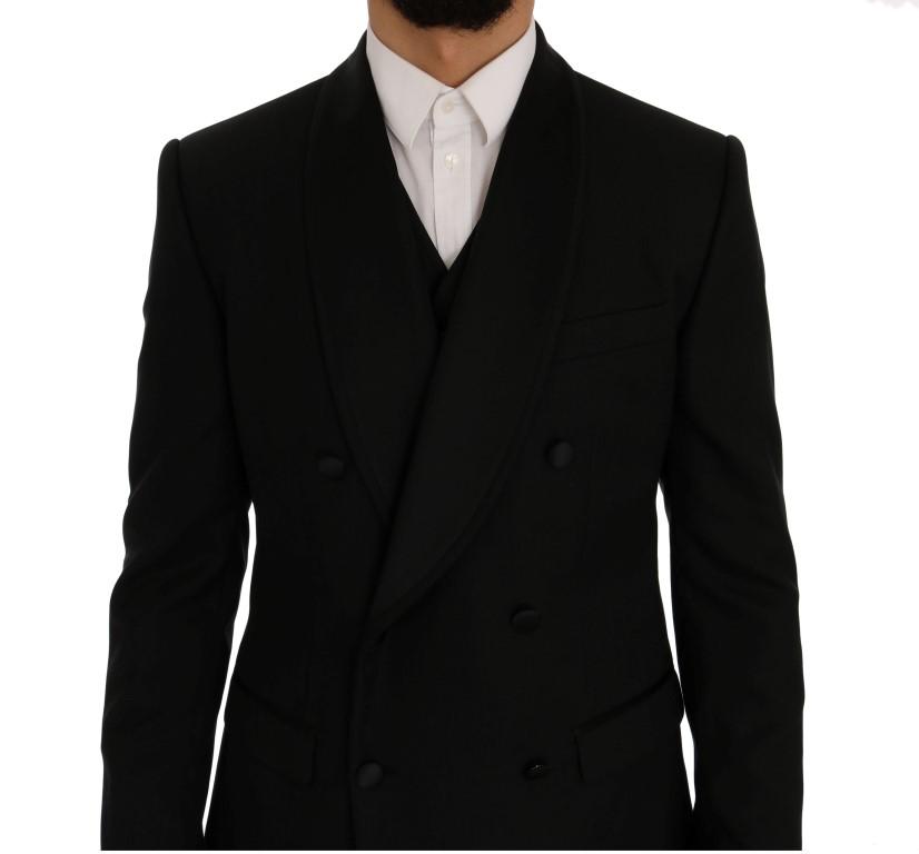 Black Wool Silk Slim Fit 3 Piece Suit