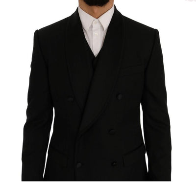 Black Wool Silk Slim Fit 3 Piece Suit