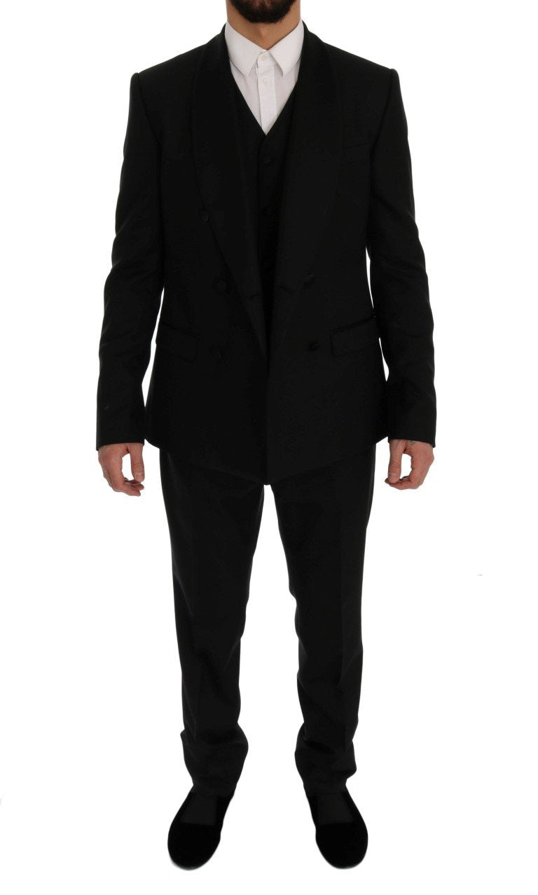 Black Wool Silk Slim Fit 3 Piece Suit