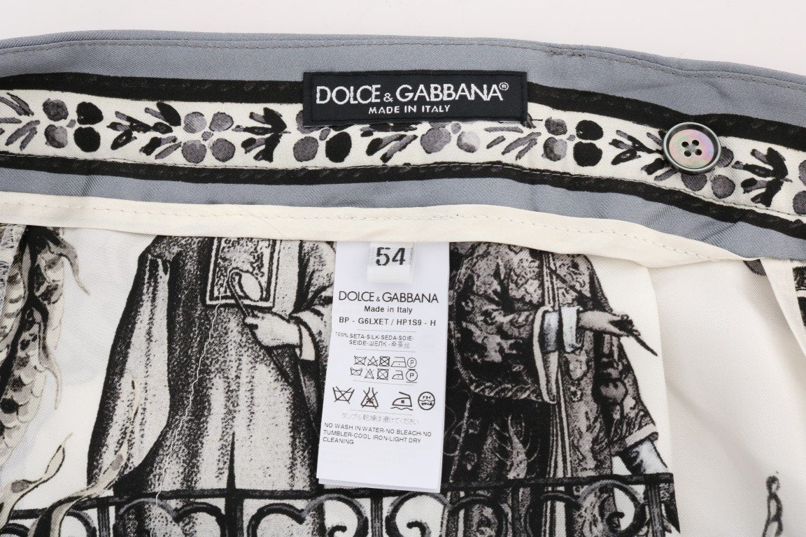 White Black Silk Chinoiserie Print Shorts
