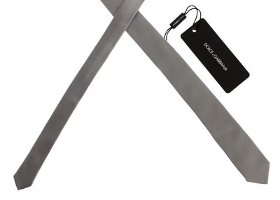 Gray Silver Solid Silk Skinny Slim Tie