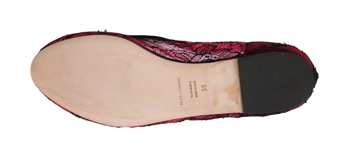Pink Pizzo Lace Suede Ballerina Shoes