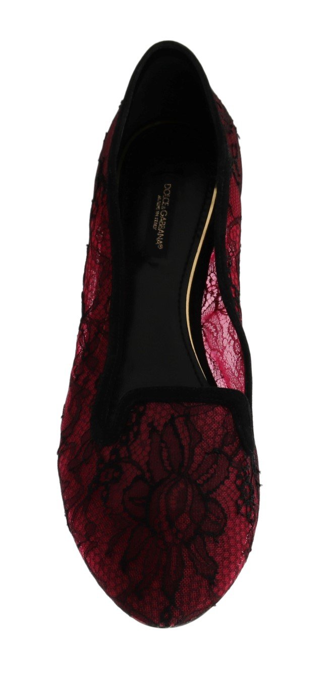 Pink Pizzo Lace Suede Ballerina Shoes
