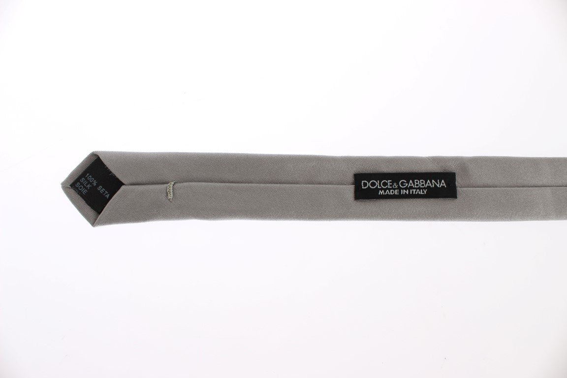 Gray Silver Solid Silk Skinny Slim Tie