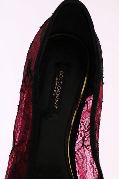 Pink Pizzo Lace Suede Ballerina Shoes