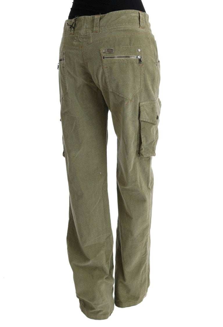 Green Cotton Regular Fit Casual Pants
