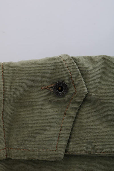 Green Cotton Regular Fit Casual Pants