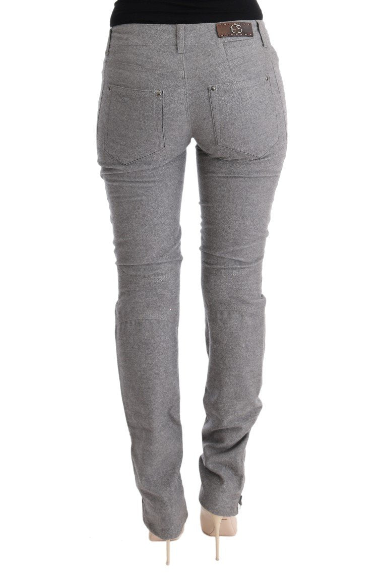 Gray Cotton Skinny Casual Pants