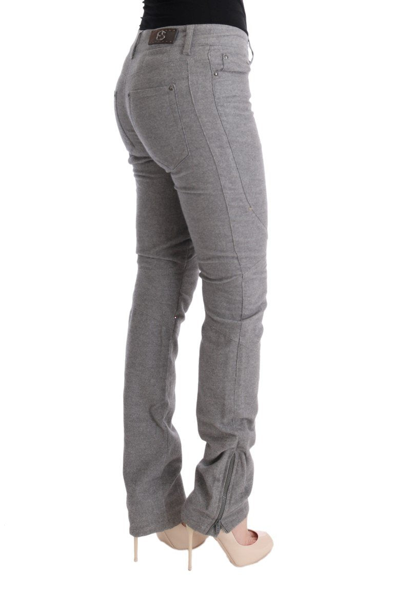 Gray Cotton Skinny Casual Pants