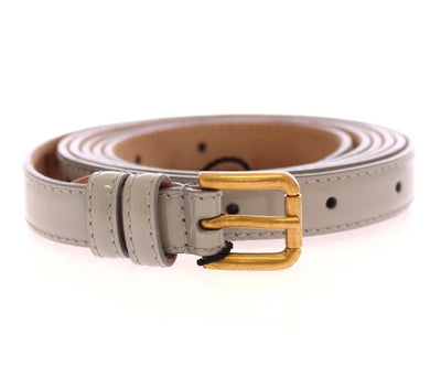 Gray Leather Logo Belt