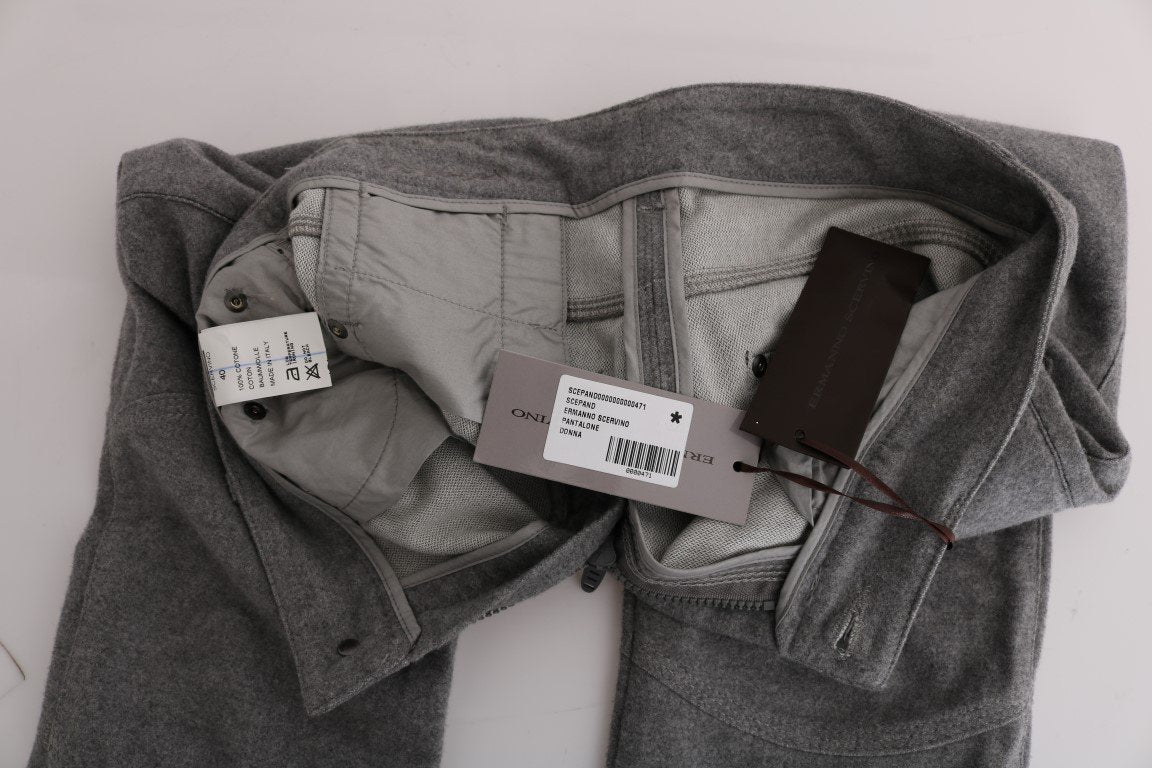 Gray Cotton Skinny Casual Pants