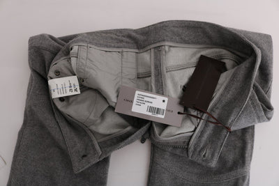 Gray Cotton Skinny Casual Pants
