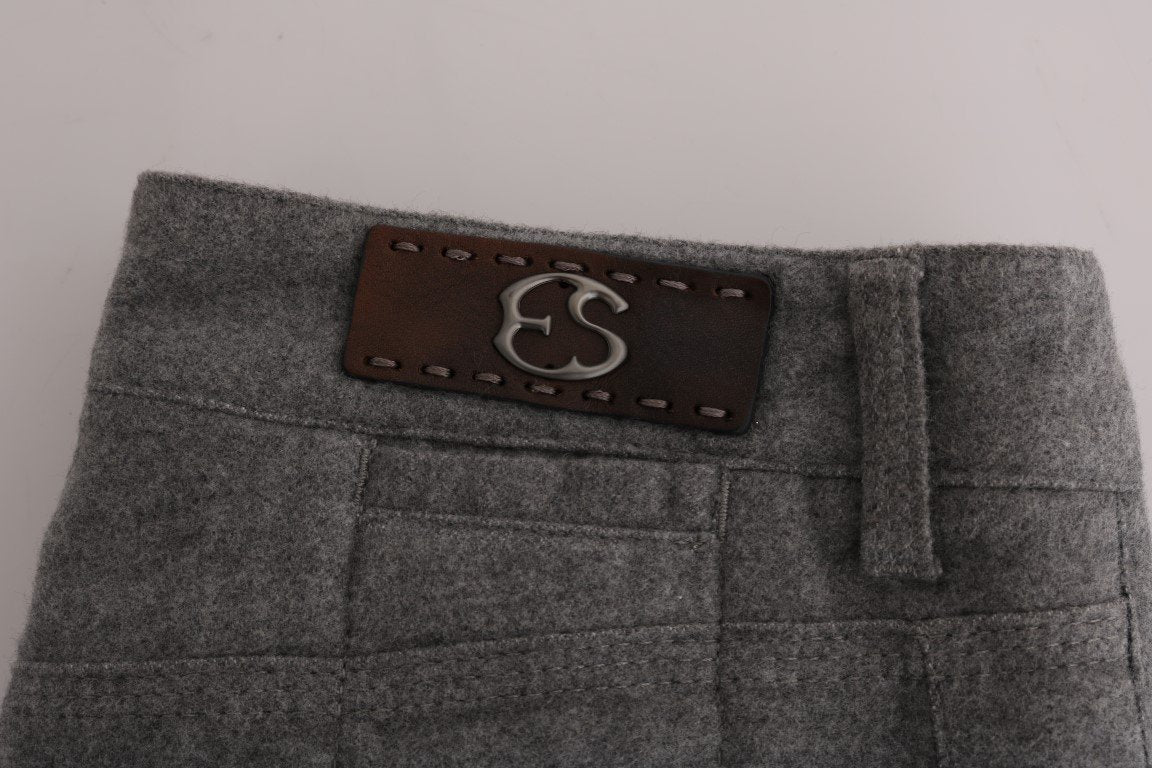Gray Cotton Skinny Casual Pants