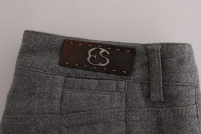 Gray Cotton Skinny Casual Pants