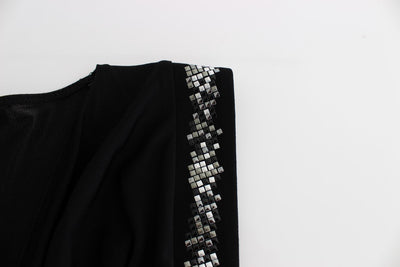 Black Embellished Jersey Mini Sheath Short Dress