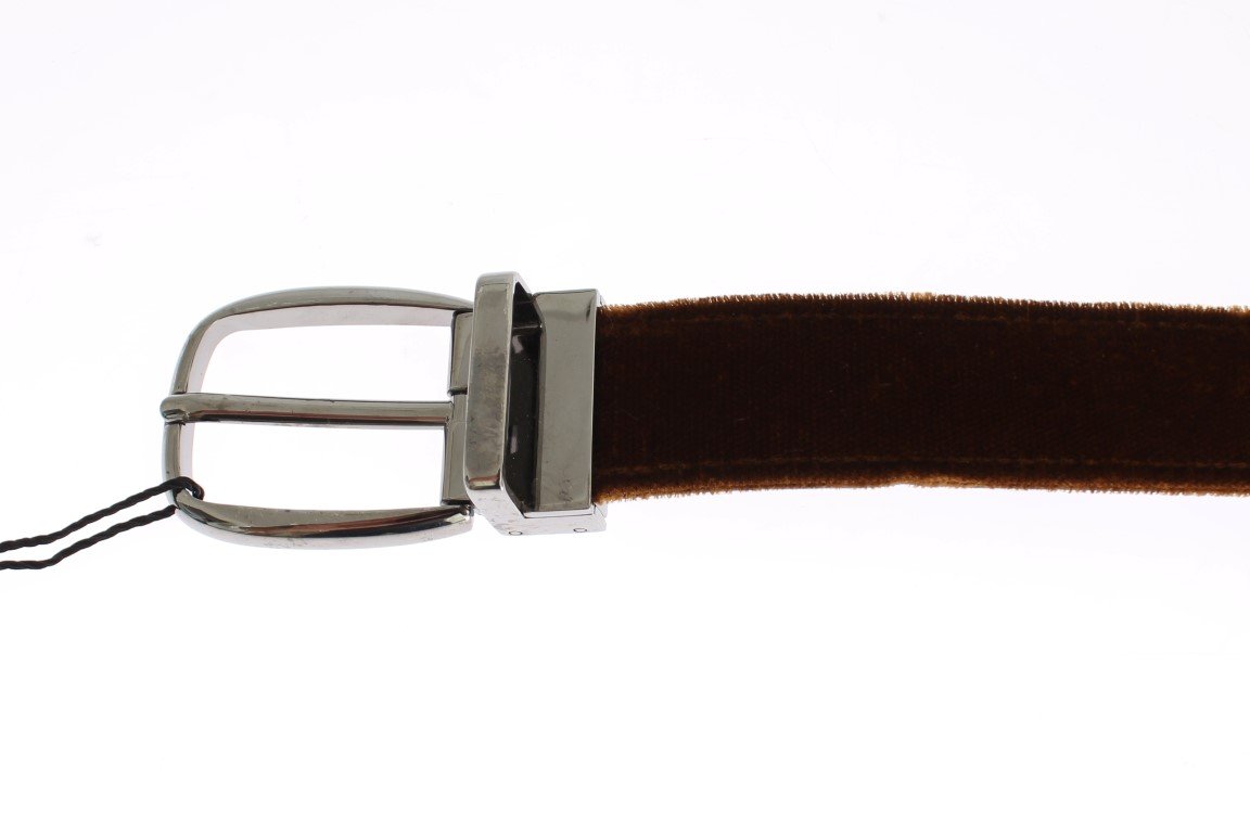 Brown Velvet Logo Waist Silver Buckle Belt