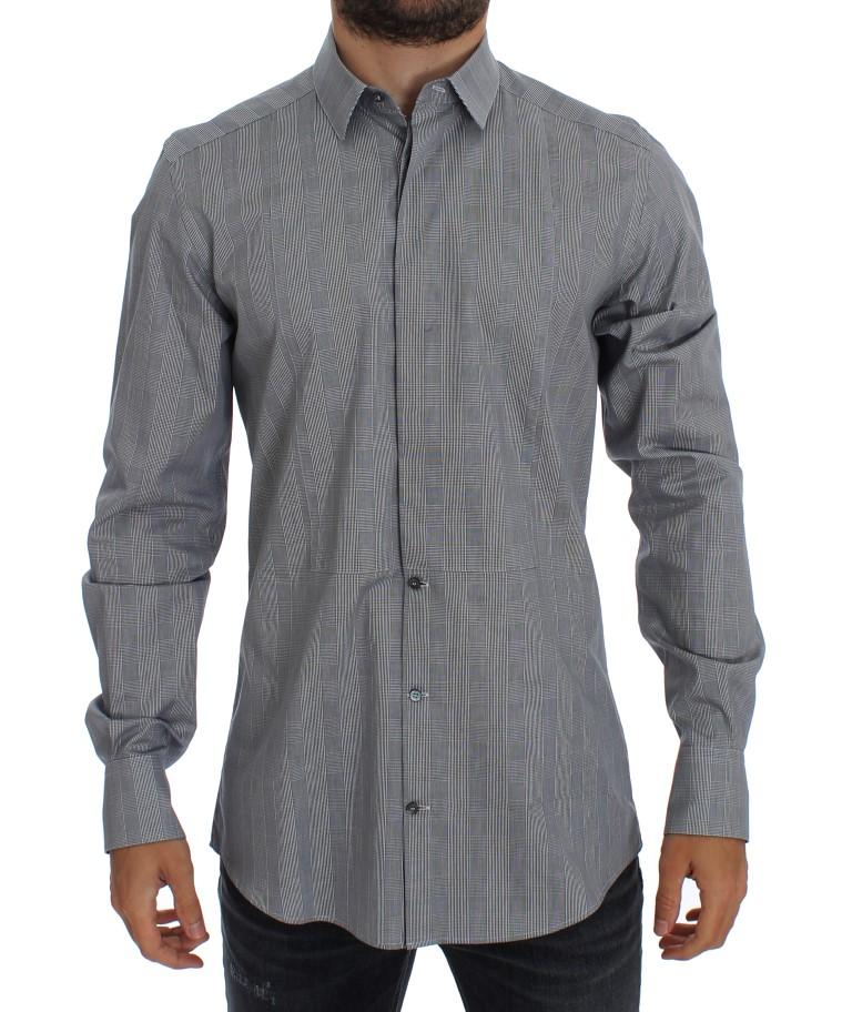 Gray Checkered Slim Fit GOLD Mens Shirt