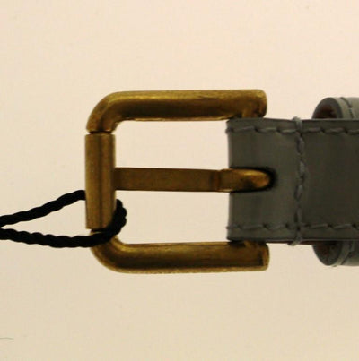 Gray Leather Logo Belt