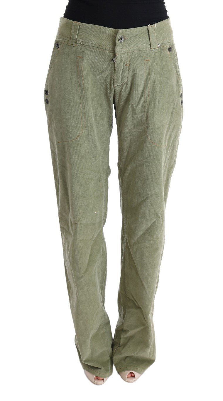 Green Cotton Regular Fit Casual Pants