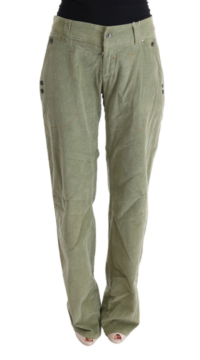 Green Cotton Regular Fit Casual Pants