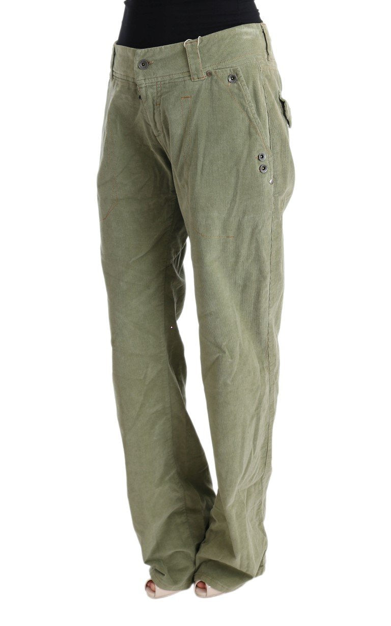 Green Cotton Regular Fit Casual Pants