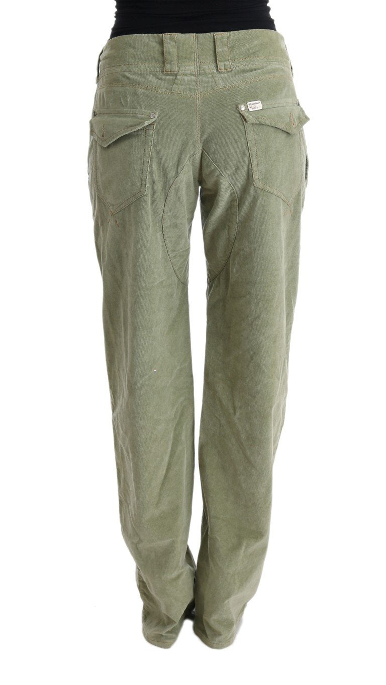 Green Cotton Regular Fit Casual Pants