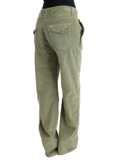 Green Cotton Regular Fit Casual Pants