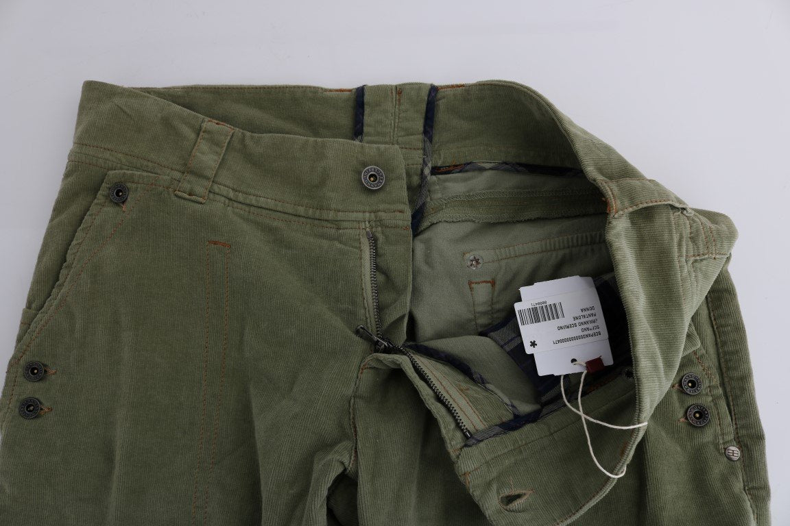Green Cotton Regular Fit Casual Pants