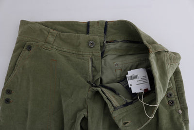 Green Cotton Regular Fit Casual Pants