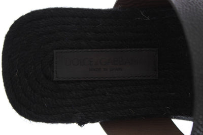 Black Leather Straw Slides Sandals