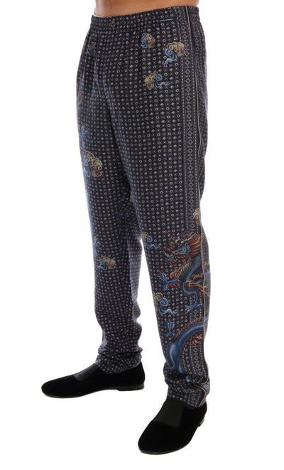 Gray Dragon Print SILK Pajama Pants