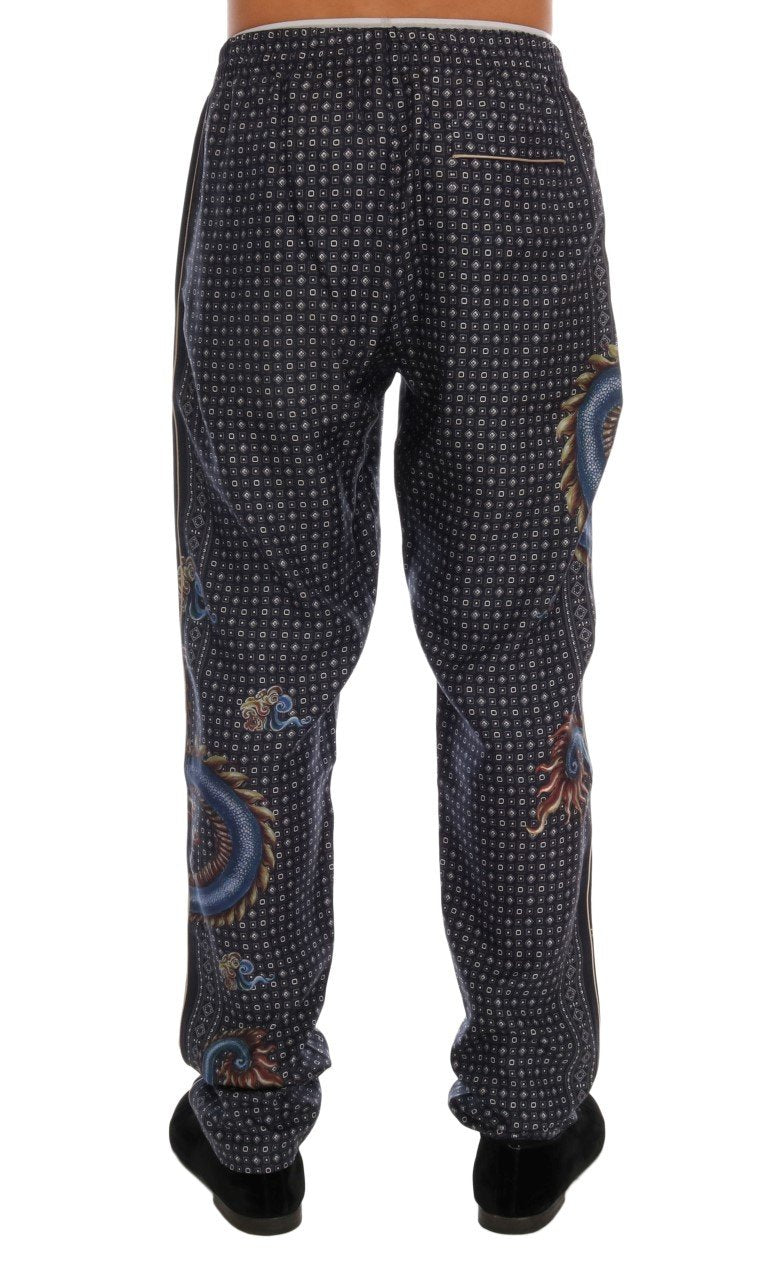 Gray Dragon Print SILK Pajama Pants