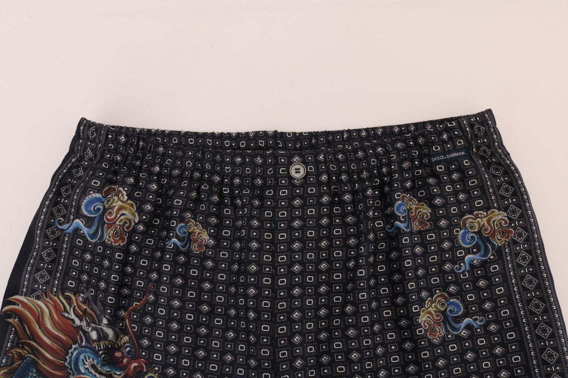 Gray Dragon Print SILK Pajama Pants