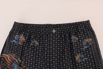 Gray Dragon Print SILK Pajama Pants