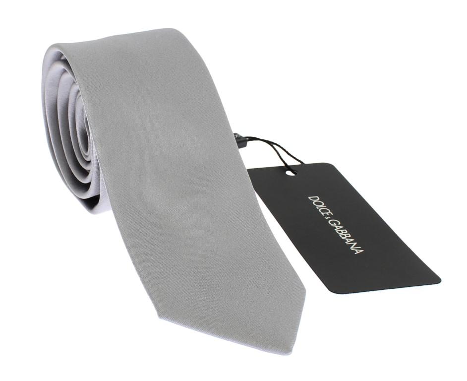 Silver Gray Solid Silk Skinny Slim Tie