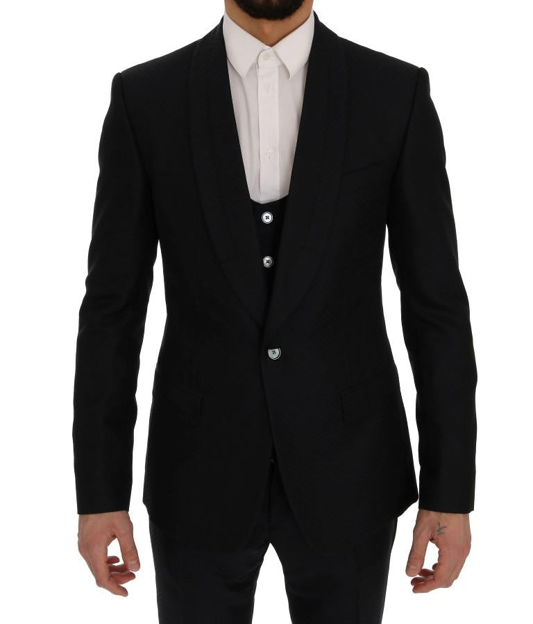 Blue Silk Wool Slim Fit 3 Piece Suit