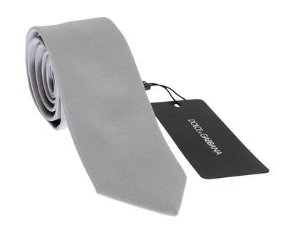 Silver Gray Solid Silk Skinny Slim Tie