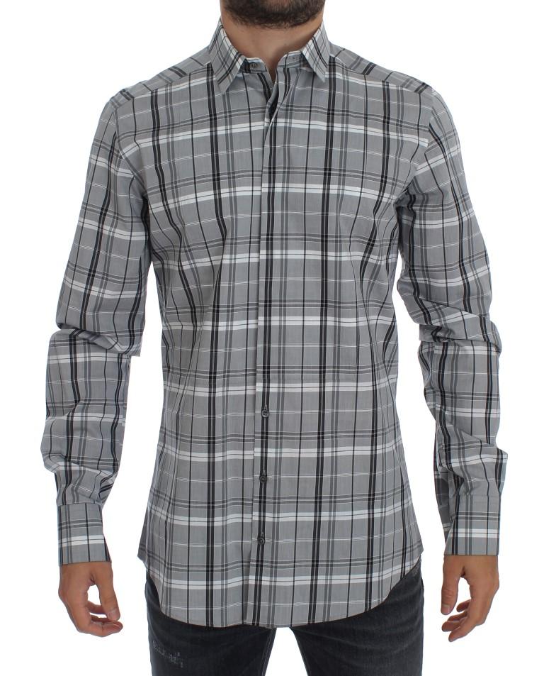 Gray Checkered Slim Fit GOLD Mens Shirt