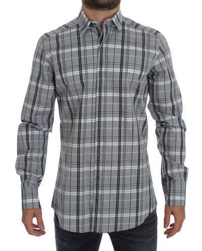 Gray Checkered Slim Fit GOLD Mens Shirt