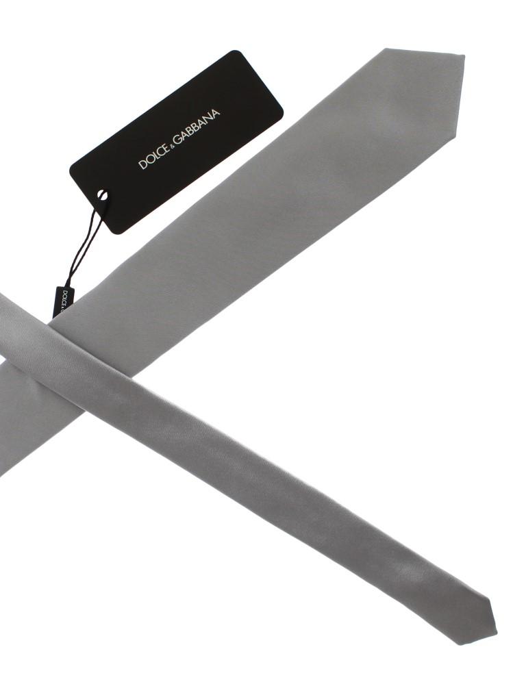 Silver Gray Solid Silk Skinny Slim Tie