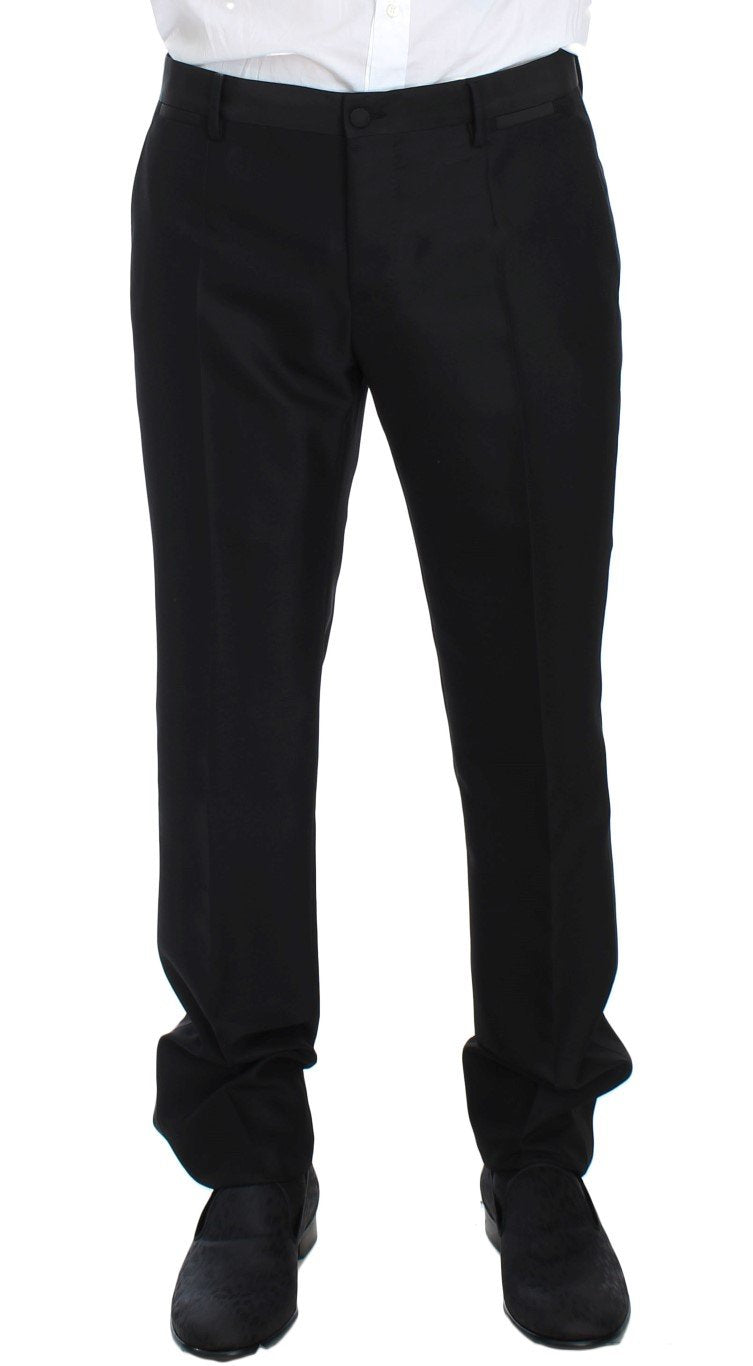 Black Wool Silk Slim 3 Piece Suit Tuxedo