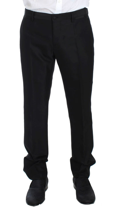 Black Wool Silk Slim 3 Piece Suit Tuxedo