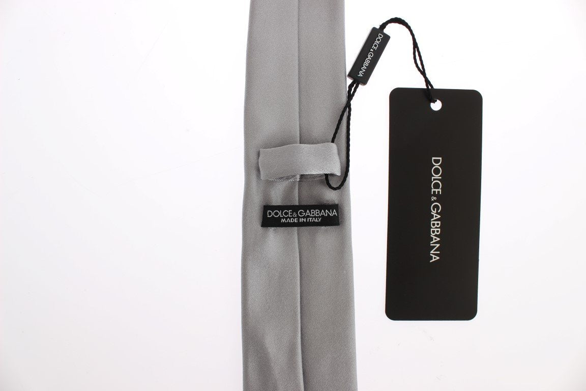 Silver Gray Solid Silk Skinny Slim Tie
