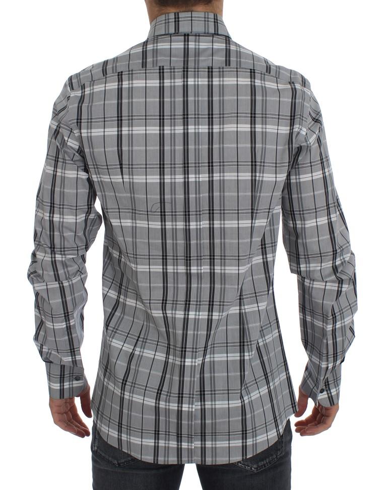 Gray Checkered Slim Fit GOLD Mens Shirt