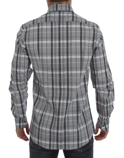 Gray Checkered Slim Fit GOLD Mens Shirt