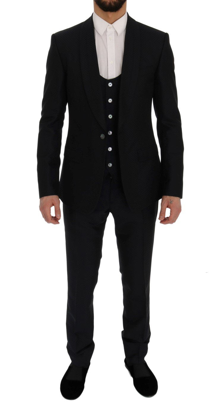 Blue Silk Wool Slim Fit 3 Piece Suit