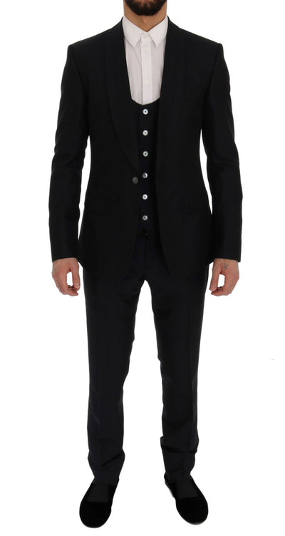 Blue Silk Wool Slim Fit 3 Piece Suit