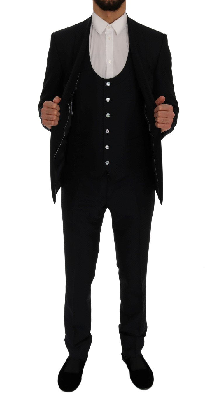 Blue Silk Wool Slim Fit 3 Piece Suit